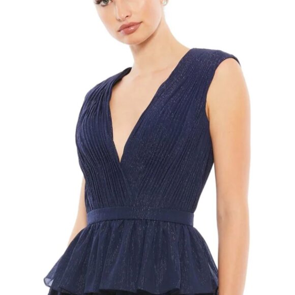 MAC DUGGAL 49287 SPARKLY RUFFLED LAYERED MIDNIGHT GOWN sz 4 - Picture 2 of 3